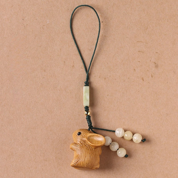 Buddha Stones, Sandelholz, kleines Blatt, rotes Sandelholz, Glücksbringer, Mini-Kaninchen, Schutz, Schlüsselanhänger, Telefon, hängende Dekoration