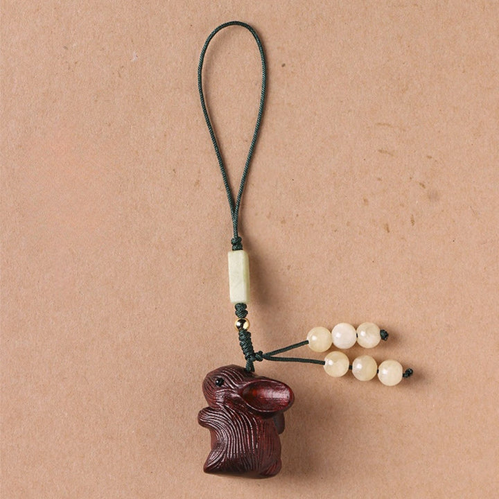 Buddha Stones, Sandelholz, kleines Blatt, rotes Sandelholz, Glücksbringer, Mini-Kaninchen, Schutz, Schlüsselanhänger, Telefon, hängende Dekoration
