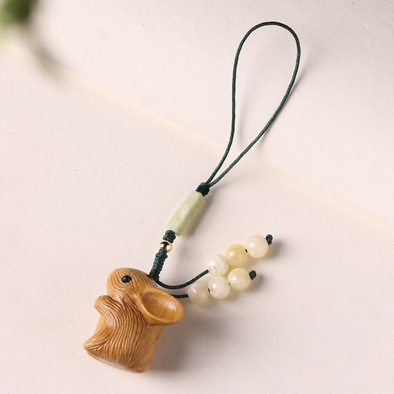 Buddha Stones, Sandelholz, kleines Blatt, rotes Sandelholz, Glücksbringer, Mini-Kaninchen, Schutz, Schlüsselanhänger, Telefon, hängende Dekoration