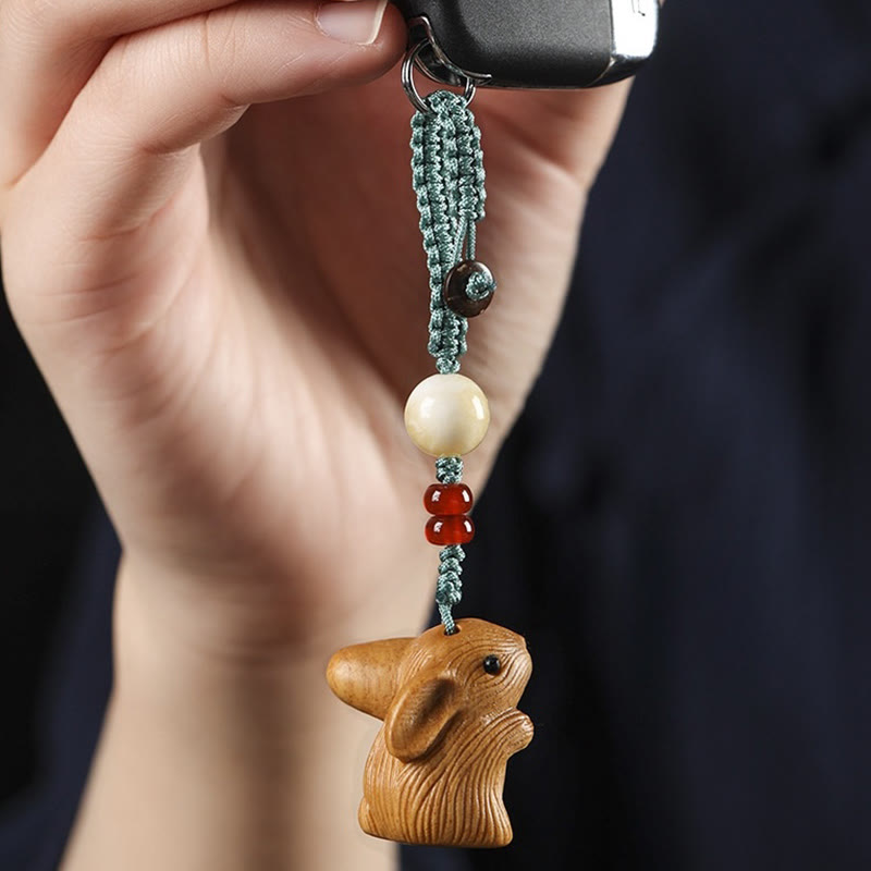 Buddha Stones, Sandelholz, kleines Blatt, rotes Sandelholz, Glücksbringer, Mini-Kaninchen, Schutz, Schlüsselanhänger, Telefon, hängende Dekoration