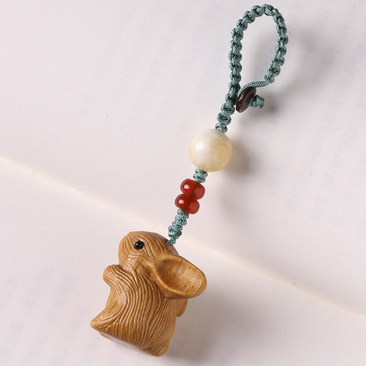 Buddha Stones, Sandelholz, kleines Blatt, rotes Sandelholz, Glücksbringer, Mini-Kaninchen, Schutz, Schlüsselanhänger, Telefon, hängende Dekoration