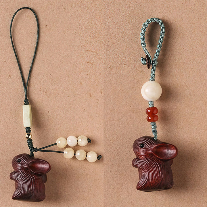 Buddha Stones, Sandelholz, kleines Blatt, rotes Sandelholz, Glücksbringer, Mini-Kaninchen, Schutz, Schlüsselanhänger, Telefon, hängende Dekoration
