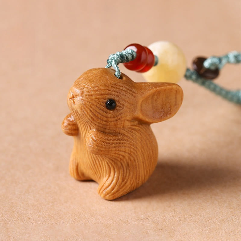 Buddha Stones, Sandelholz, kleines Blatt, rotes Sandelholz, Glücksbringer, Mini-Kaninchen, Schutz, Schlüsselanhänger, Telefon, hängende Dekoration