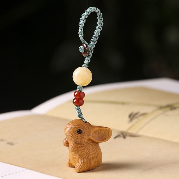 Buddha Stones, Sandelholz, kleines Blatt, rotes Sandelholz, Glücksbringer, Mini-Kaninchen, Schutz, Schlüsselanhänger, Telefon, hängende Dekoration