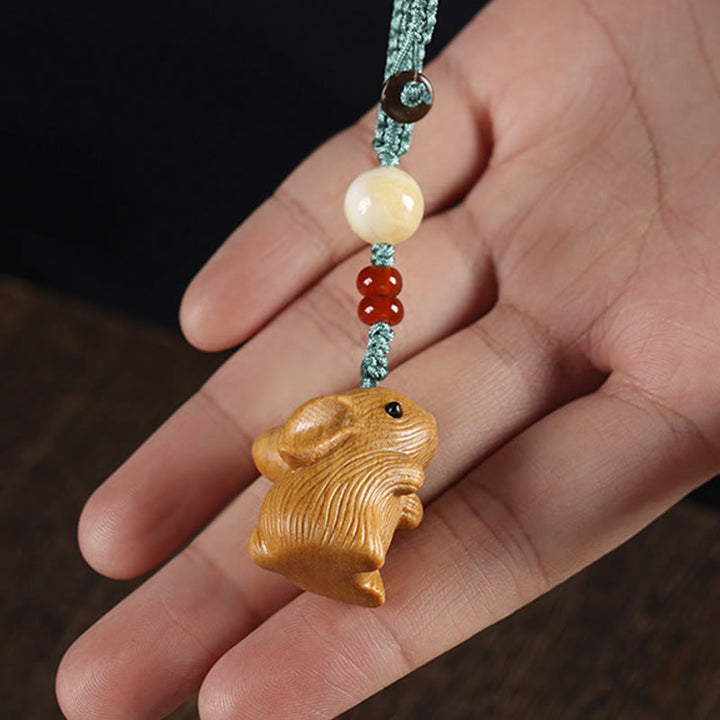 Buddha Stones, Sandelholz, kleines Blatt, rotes Sandelholz, Glücksbringer, Mini-Kaninchen, Schutz, Schlüsselanhänger, Telefon, hängende Dekoration