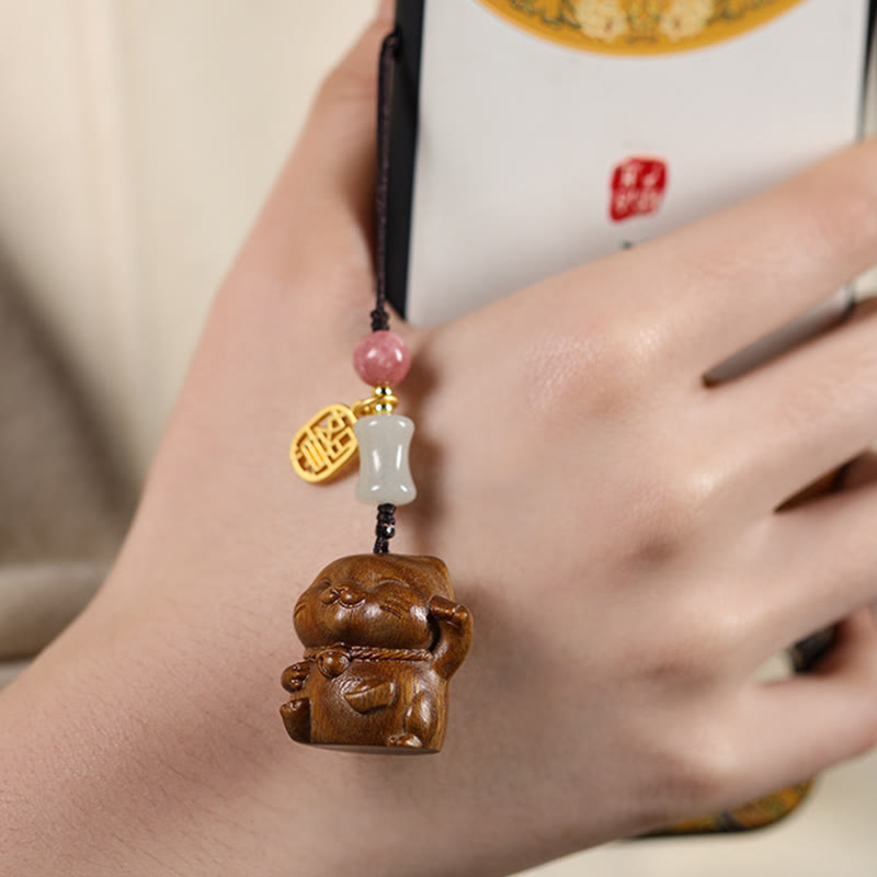 Buddha Stones, kleines Blatt, rotes Sandelholz, grünes Sandelholz, Sandelholz, Glückskatze, Schutz, Schlüsselanhänger, Telefon, hängende Dekoration - image 15