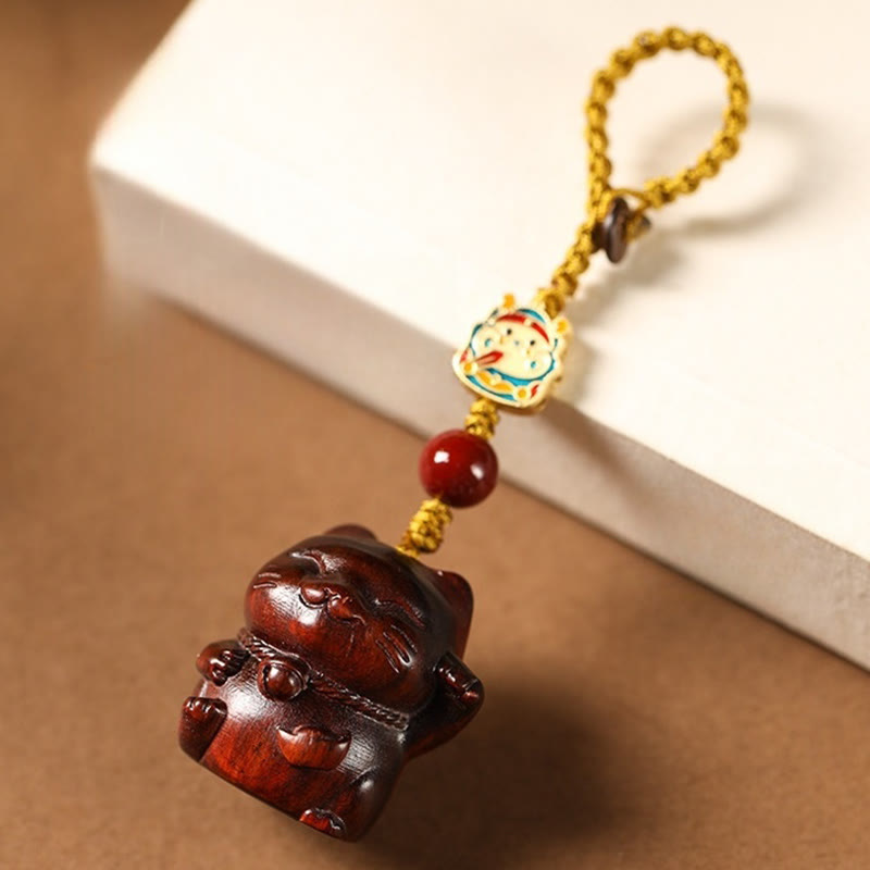 Buddha Stones, kleines Blatt, rotes Sandelholz, grünes Sandelholz, Sandelholz, Glückskatze, Schutz, Schlüsselanhänger, Telefon, hängende Dekoration - Kleines Blatt rotes Sandelholz - Schlüsselanhänger - image 1