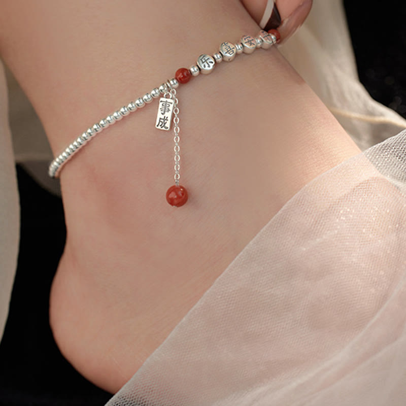 Buddha Stones aus 925er Sterlingsilber, kleine Perlen, roter Achat, Segen für Frieden und Freude