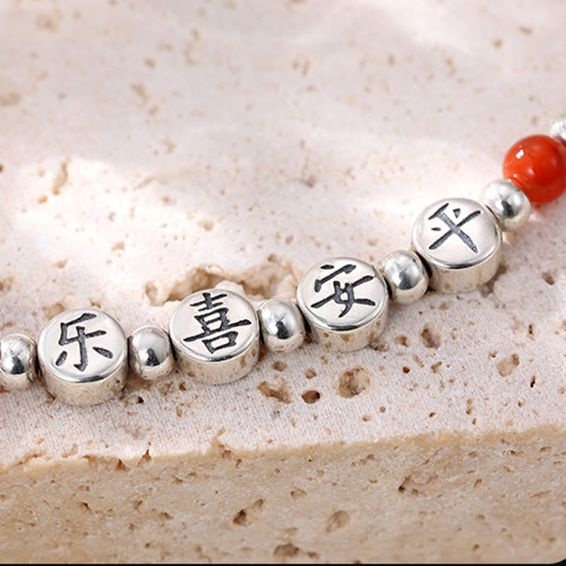 Buddha Stones aus 925er Sterlingsilber, kleine Perlen, roter Achat, Segen für Frieden und Freude