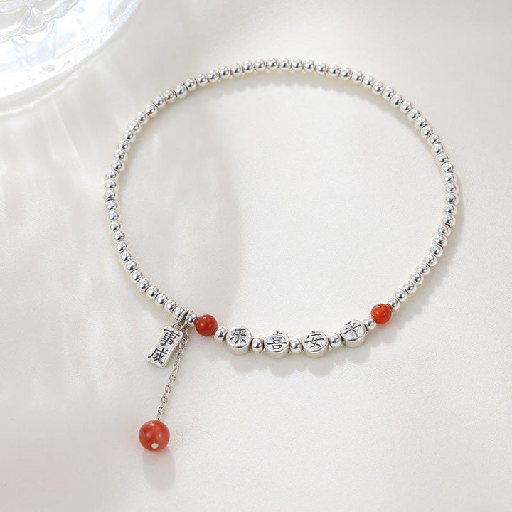 Buddha Stones aus 925er Sterlingsilber, kleine Perlen, roter Achat, Segen für Frieden und Freude