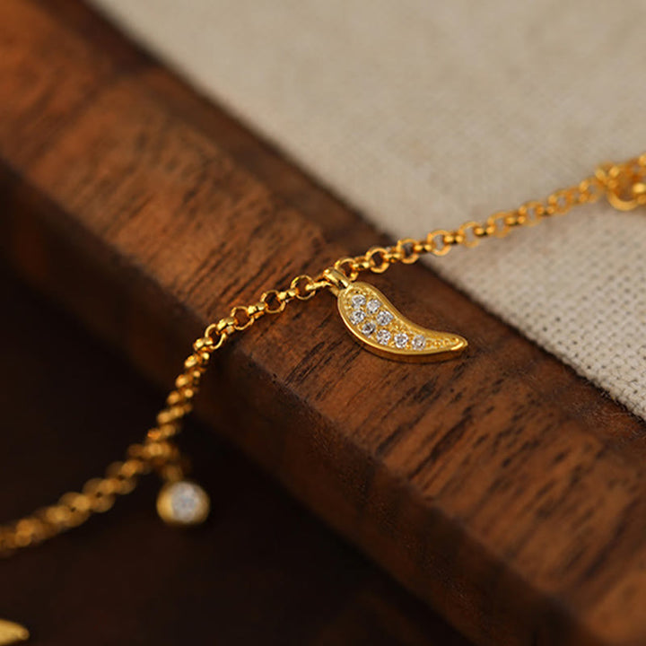 Buddha Stones Fußkettchen aus 925er Sterlingsilber mit Zirkonia und kleinem Pfeffer-Charm - image 6