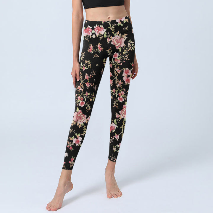 Buddha Stones Rose Flower Leaf Print Gym Leggings Damen Yogahose - image 6