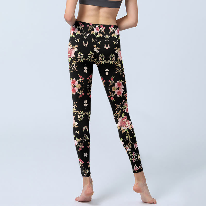 Buddha Stones Rose Flower Leaf Print Gym Leggings Damen Yogahose - image 6