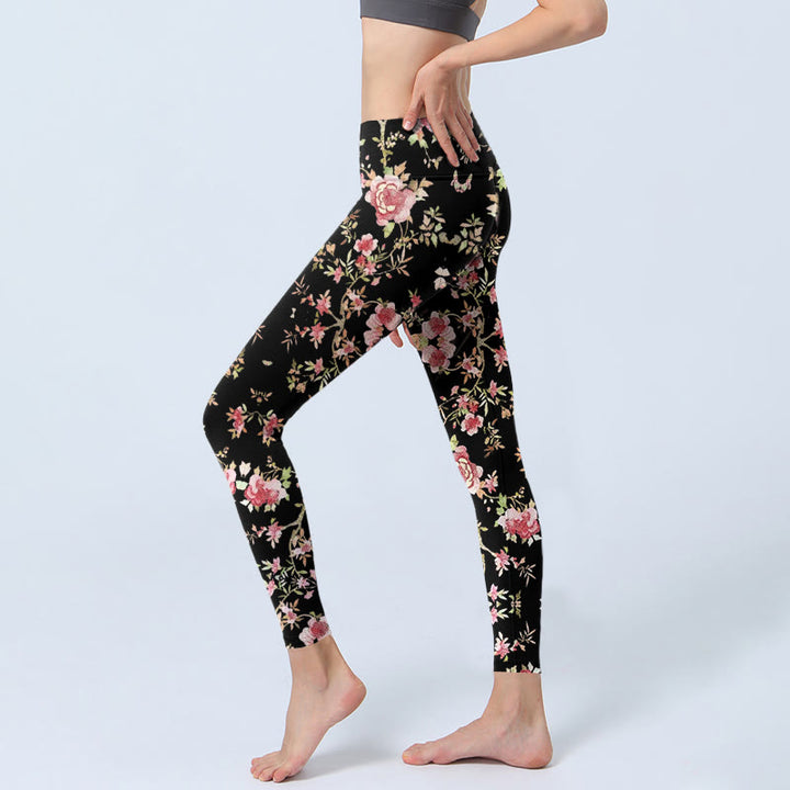 Buddha Stones Rose Flower Leaf Print Gym Leggings Damen Yogahose - image 3