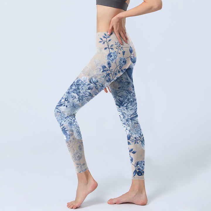 Buddha Stones Rose Daisy Print Gym Leggings Damen Yogahose - image 2