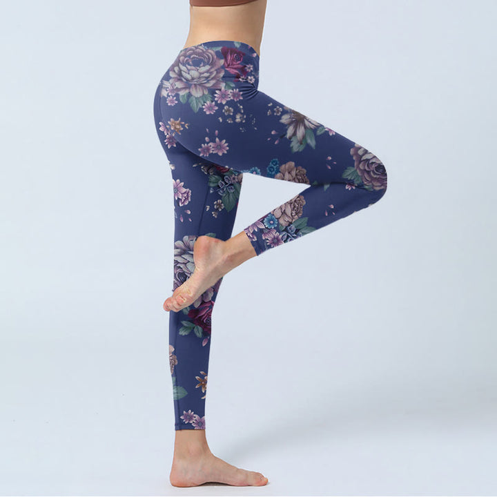 Buddha Stones Rote Rose Pfingstrose Chrysantheme Print Gym Leggings Damen Yogahose - image 4