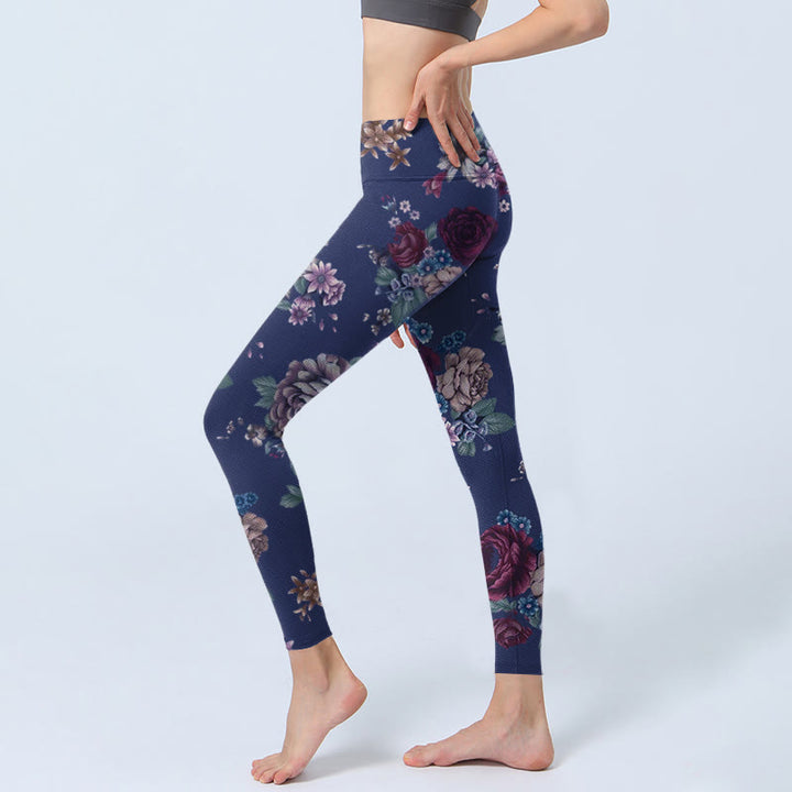 Buddha Stones Rote Rose Pfingstrose Chrysantheme Print Gym Leggings Damen Yogahose - image 3