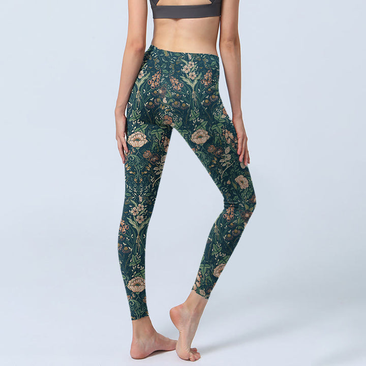 Buddha Stones Grüne Nähte Blumen Ranken Musterdruck Gym Leggings Damen Yogahose
