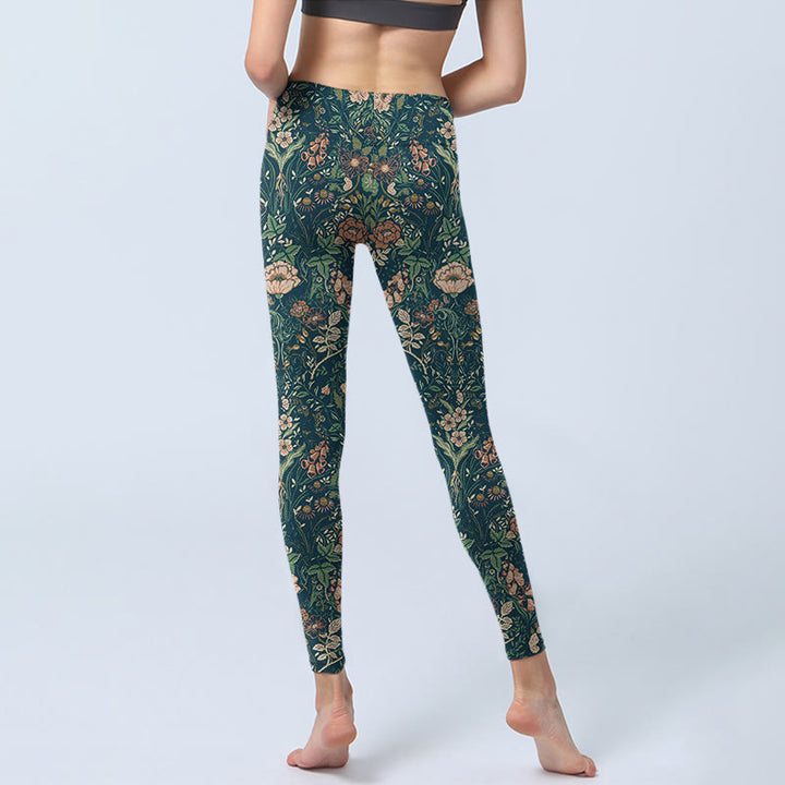 Buddha Stones Grüne Nähte Blumen Ranken Musterdruck Gym Leggings Damen Yogahose