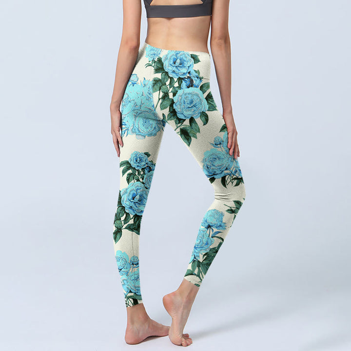 Buddha Stones Weiße Nähte Pfingstrosen Blumen Blätter Musterdruck Gym Leggings Damen Yogahose - image 3
