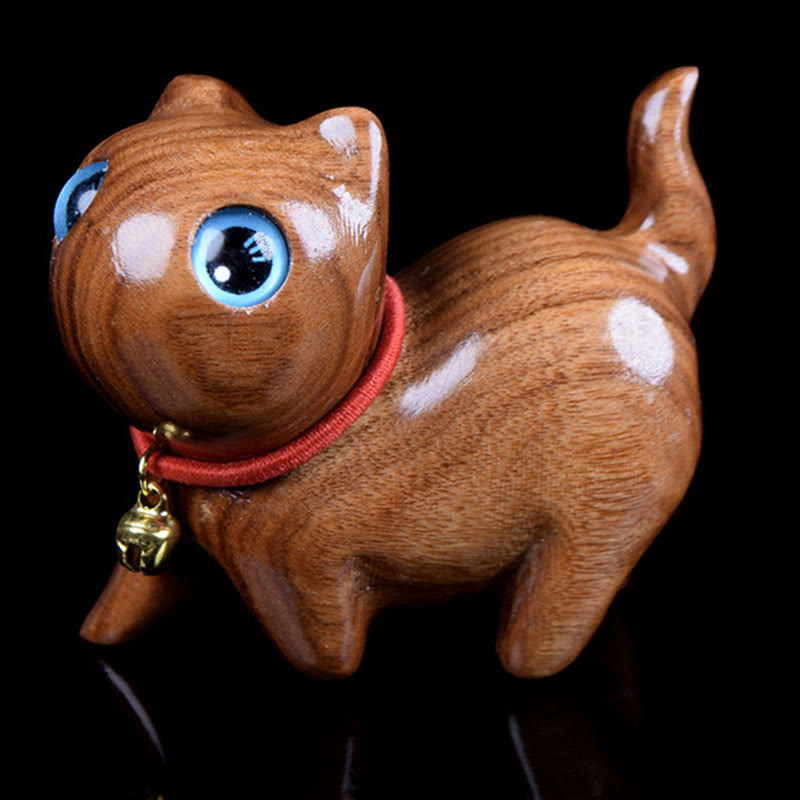 Buddha Stones, Rosenholz-Schnitzerei, Katze, Wärme, Heimdekoration - Blau, ca. 65 x 32 x 48 mm - image 0