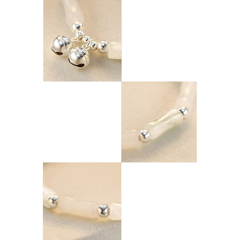 Buddha Stones 925 Sterling Silber natürliche Weiß Jade Bambus Glocke Charm Glück Glück Armband - image 7