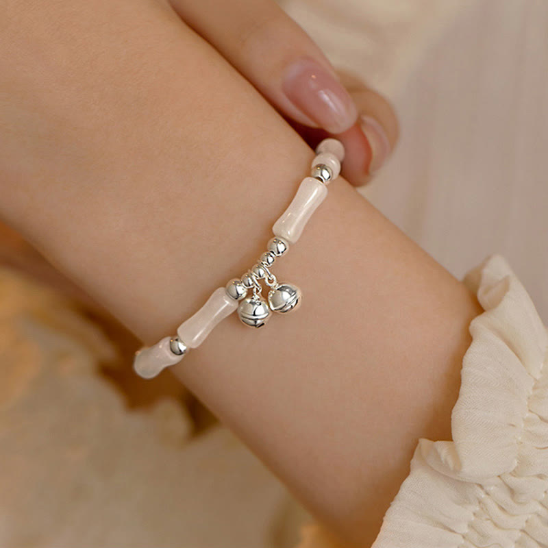 Buddha Stones 925 Sterling Silber natürliche Weiß Jade Bambus Glocke Charm Glück Glück Armband - image 5