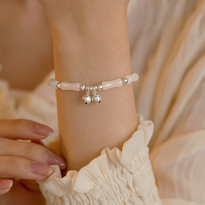 Buddha Stones 925 Sterling Silber natürliche Weiß Jade Bambus Glocke Charm Glück Glück Armband - image 4