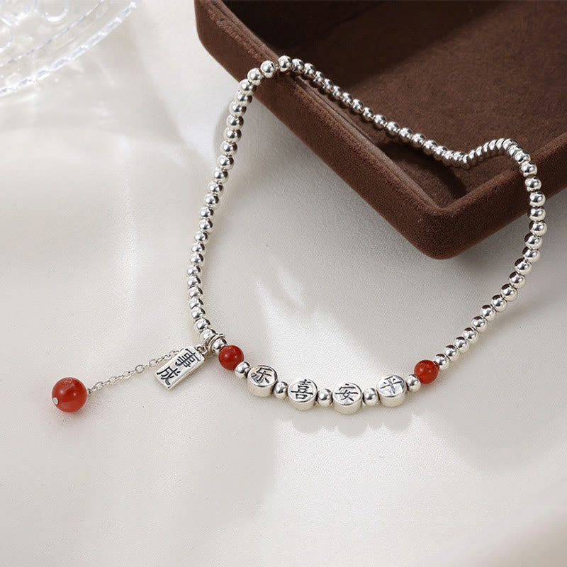 Buddha Stones aus 925er Sterlingsilber, kleine Perlen, roter Achat, Segen für Frieden und Freude