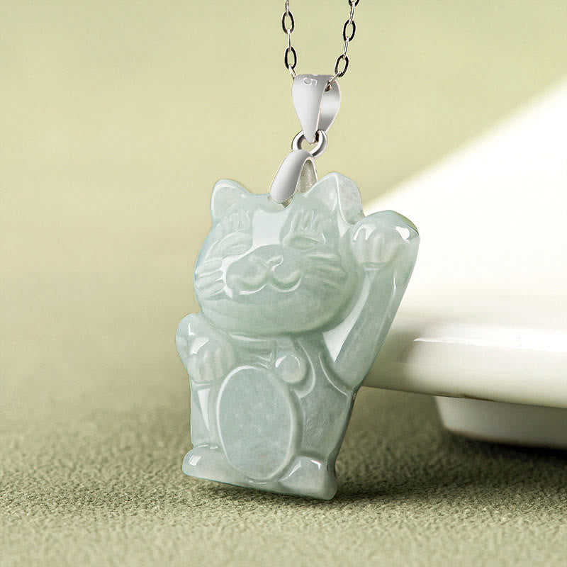 Buddha Stones Halskette mit Anhänger aus 925er Sterlingsilber mit Jade-Glückskatze und Wohlstandssymbol - image 2