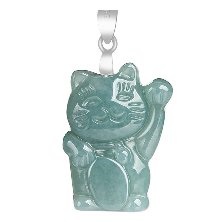 Buddha Stones 925 Sterling Silber Natur Jade Glückskatze Fülle Halskette Anhänger - image 5