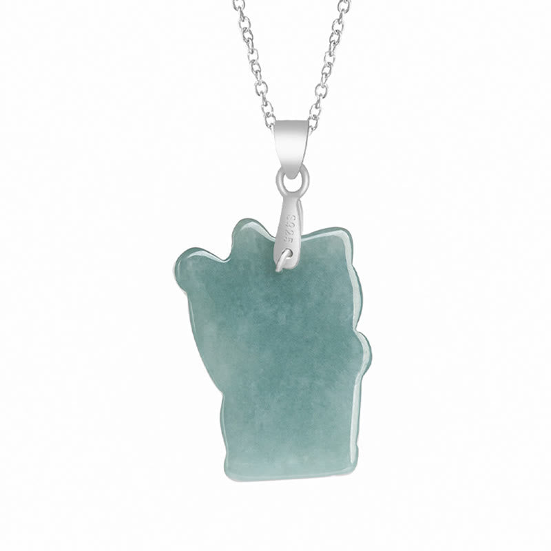 Buddha Stones 925 Sterling Silber Natur Jade Glückskatze Fülle Halskette Anhänger - image 2