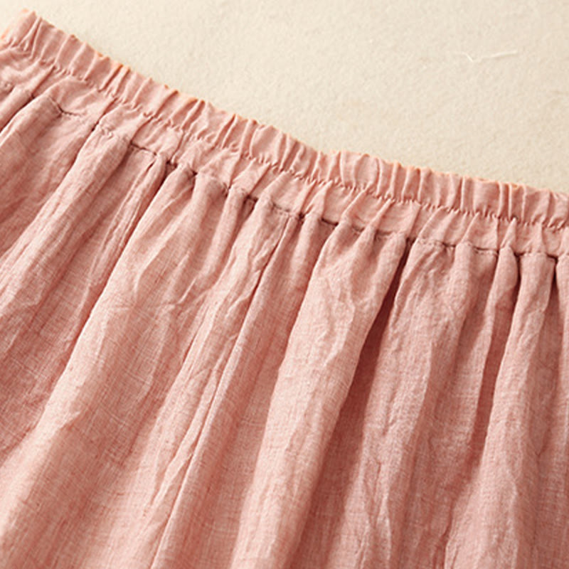 Buddha Stones Lässige, einfarbige Hose mit chinesischem Froschknopf aus Baumwolle und Leinen für Damen mit weitem Bein - image 1