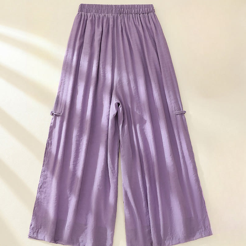 Buddha Stones, kunstvolle Stickerei, Blumenmuster, doppellagige chinesische Froschknopf-Damenhose mit weitem Bein - image 11
