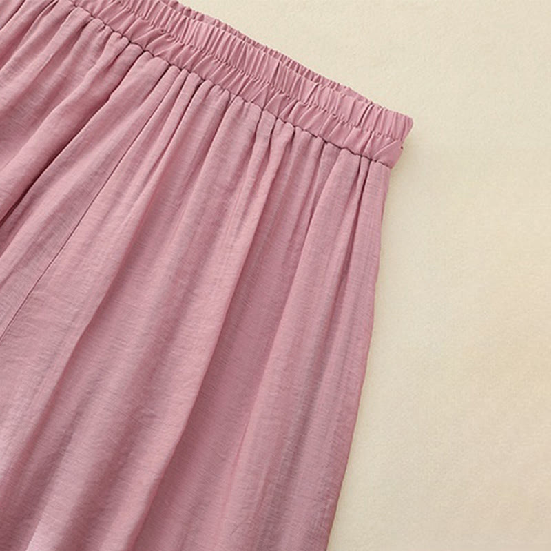 Buddha Stones Künstlerische Stickerei Blume Doppellagig Chinesischer Frosch Knopf Geteilte Baumwolle Leinen Damenhose mit weitem Bein - image 1