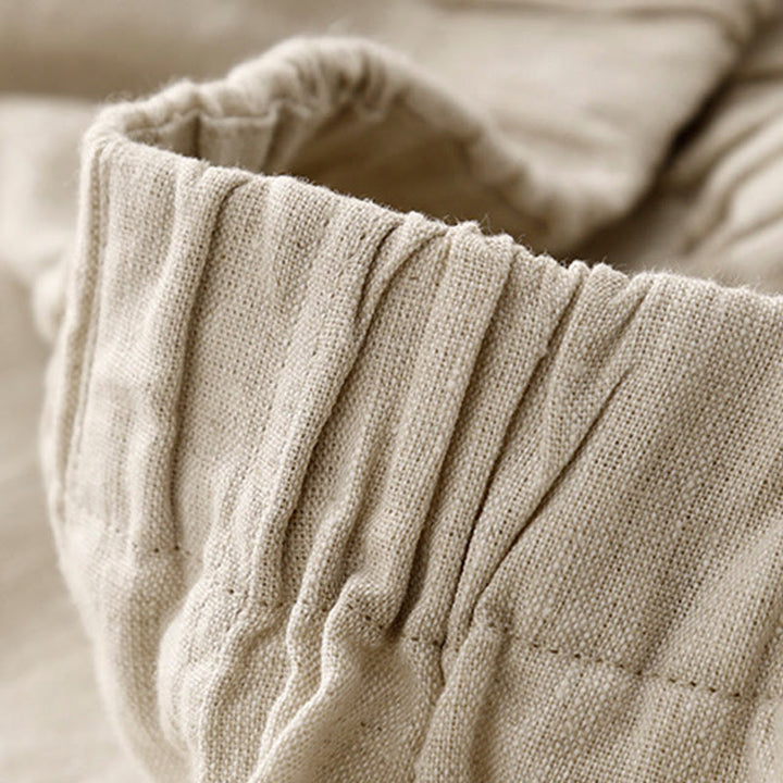 Buddha Stones Wild Plain Damenhose aus Baumwollleinen mit weitem Bein und Taschen