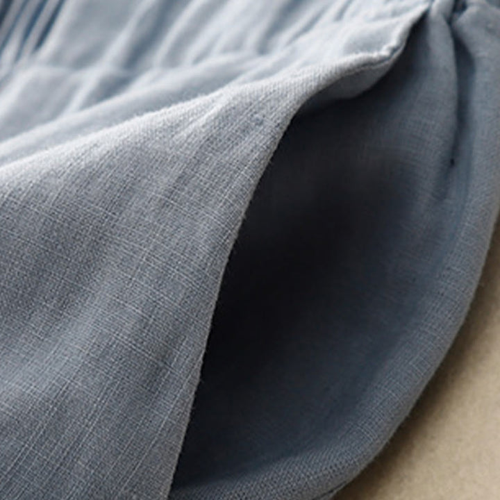 Buddha Stones Wild Plain Damenhose aus Baumwollleinen mit weitem Bein und Taschen