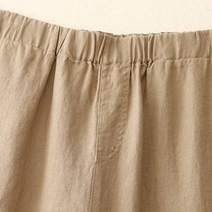 Buddha Stones Wild Plain Damenhose aus Baumwollleinen mit weitem Bein und Taschen