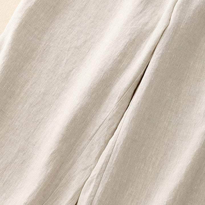 Buddha Stones Wild Plain Damenhose aus Baumwollleinen mit weitem Bein und Taschen