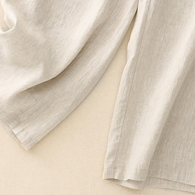 Buddha Stones Wild Plain Damenhose aus Baumwollleinen mit weitem Bein und Taschen