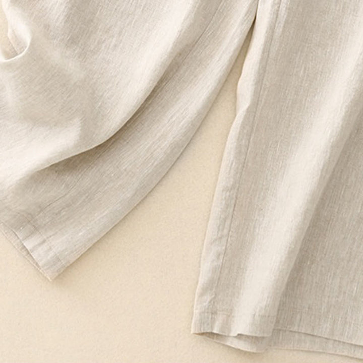 Buddha Stones Wild Plain Damenhose aus Baumwollleinen mit weitem Bein und Taschen