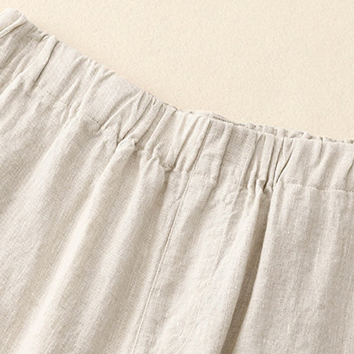 Buddha Stones Wild Plain Damenhose aus Baumwollleinen mit weitem Bein und Taschen