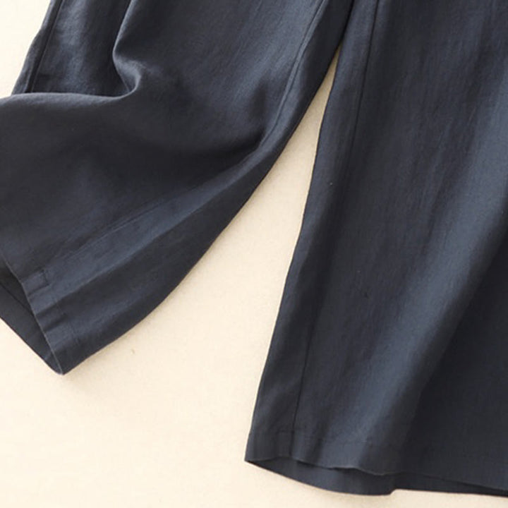Buddha Stones Wild Plain Damenhose aus Baumwollleinen mit weitem Bein und Taschen