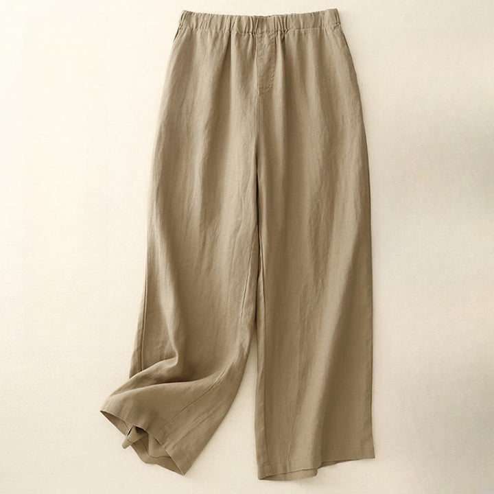 Buddha Stones Wild Plain Damenhose aus Baumwollleinen mit weitem Bein und Taschen