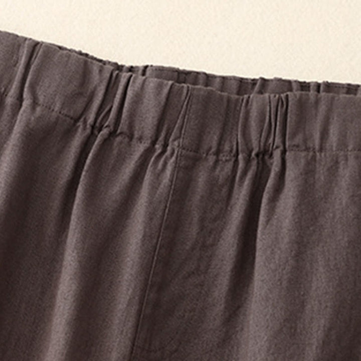 Buddha Stones Wild Plain Damenhose aus Baumwollleinen mit weitem Bein und Taschen