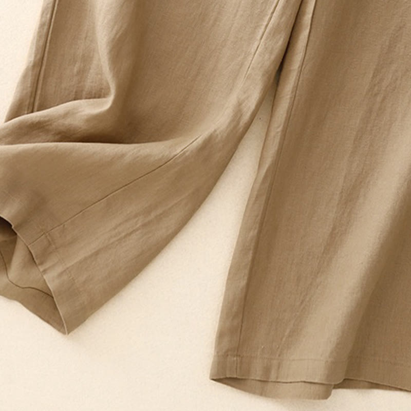 Buddha Stones Wild Plain Damenhose aus Baumwollleinen mit weitem Bein und Taschen