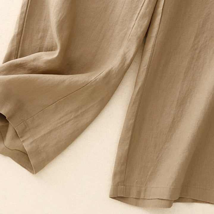 Buddha Stones Wild Plain Damenhose aus Baumwollleinen mit weitem Bein und Taschen