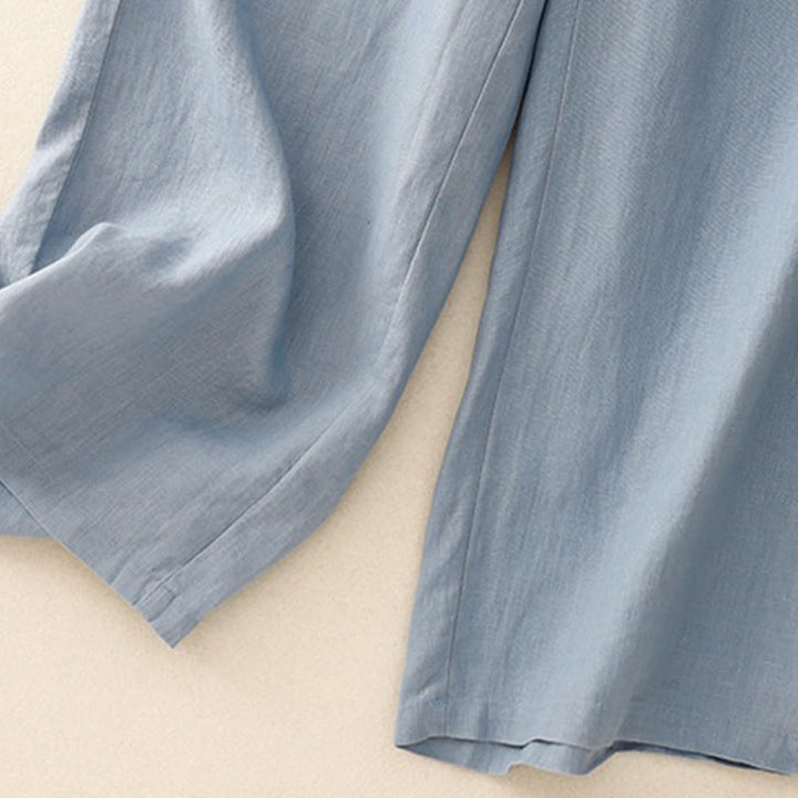 Buddha Stones Wild Plain Damenhose aus Baumwollleinen mit weitem Bein und Taschen