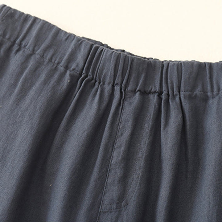 Buddha Stones Wild Plain Damenhose aus Baumwollleinen mit weitem Bein und Taschen