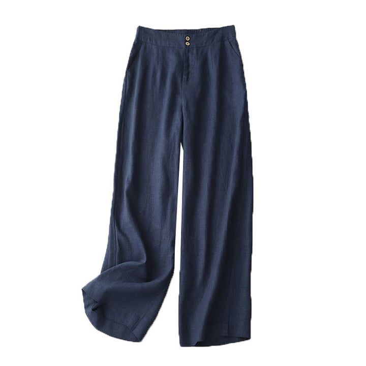 Buddha Stones Sommer-Lässige, schlichte Leinenhose für Damen mit weitem Bein und Reißverschlusstaschen - image 60